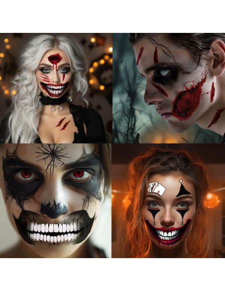 Tatuajes Faciales de Halloween ENYACOS - Payaso, Zombie, Heridas