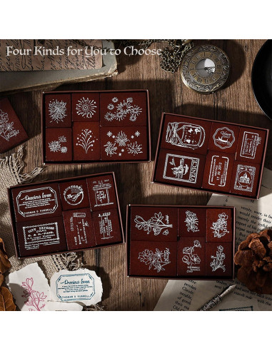 Set de 6 Sellos de Madera y Goma SIBLYMONA para Manualidades