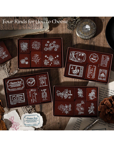 Set de 6 Sellos de Madera y Goma SIBLYMONA para Manualidades