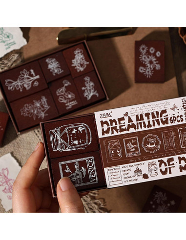 Set de 6 Sellos de Madera y Goma SIBLYMONA para Manualidades