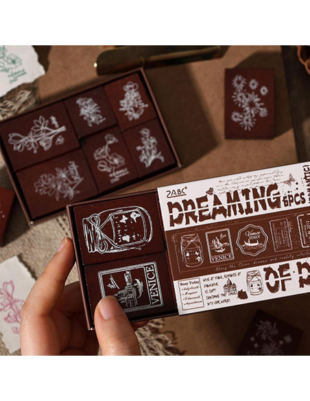 Set de 6 Sellos de Madera y Goma SIBLYMONA para Manualidades