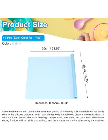 Alfombrilla de Silicona PATIKIL 3 Pcs 40x30 cm Blanca/Azul/Gris