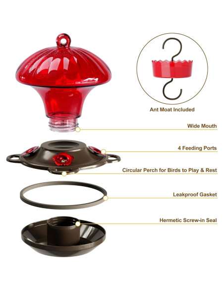 Comedero para Colibríes Auslar 0.44L Vidrio Rojo Colgante