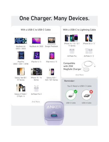 Cargador Anker 511 Nano 30W USB C Rápido para iPhone y iPad