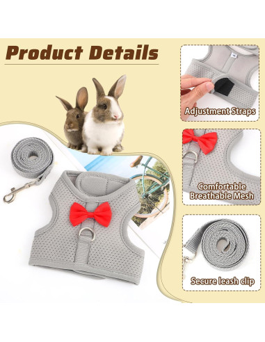 Conjunto Arnés y Correa para Conejo XLIUAX Gris M