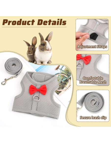Conjunto Arnés y Correa para Conejo XLIUAX Gris M