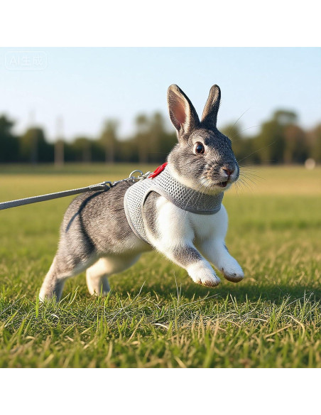 Conjunto Arnés y Correa para Conejo XLIUAX Gris M