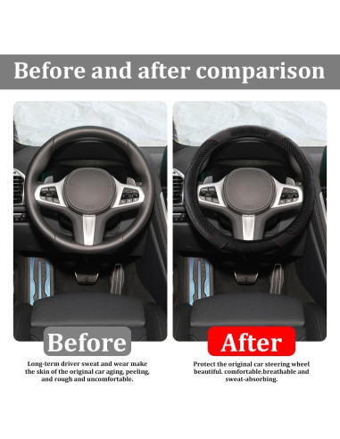 Cubierta de Volante de Coche HQRNYP 15" Cuero Antideslizante