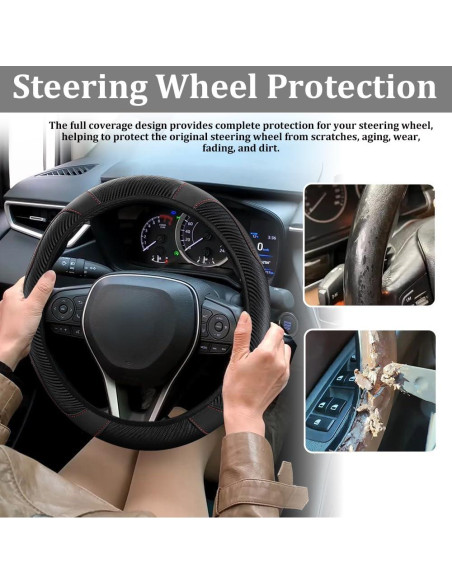 Cubierta de Volante de Coche HQRNYP 15" Cuero Antideslizante