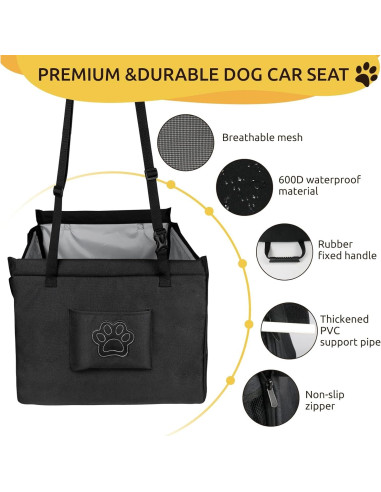 Asiento de Coche Portátil para Perros YUNPUHEHUI Negro 12.7x5.1cm