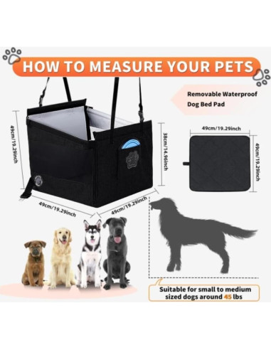 Asiento de Coche Portátil para Perros YUNPUHEHUI Negro 12.7x5.1cm