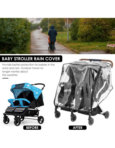 Cubierta Impermeable para Cochecito Doble Bebé PVC Universal