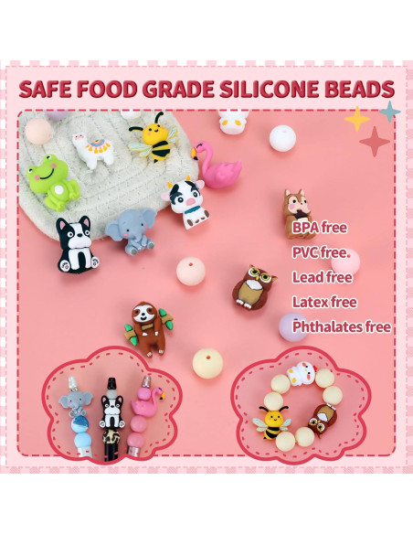 12 Perlas de Silicona 3D Animales SALUOKE para Manualidades