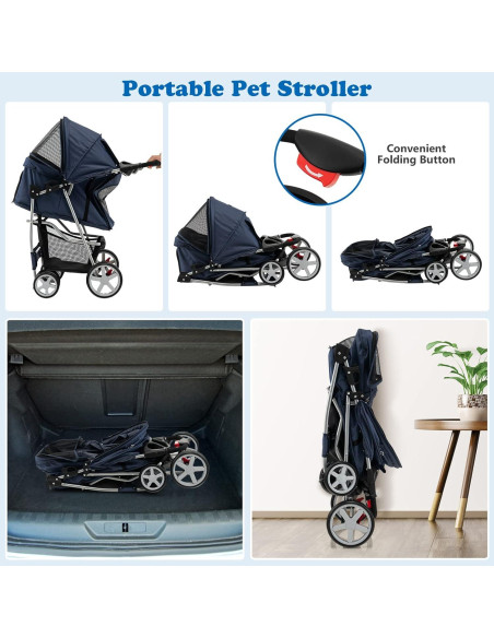 Carrito Plegable para Mascotas S AFSTAR Marino 4 Ruedas