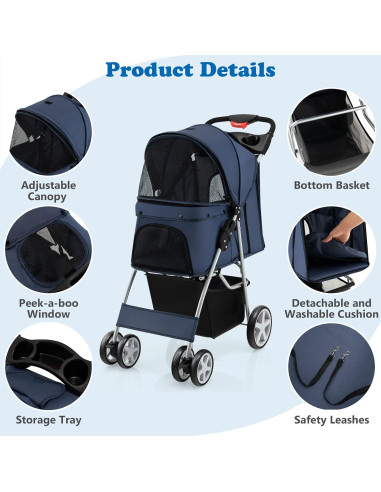 Carrito Plegable para Mascotas S AFSTAR Marino 4 Ruedas