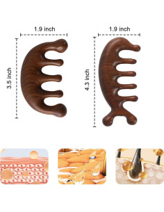 Peine de Masaje de Madera Loc 2 Pcs Sándalo Natural 9.4x5.6cm 2