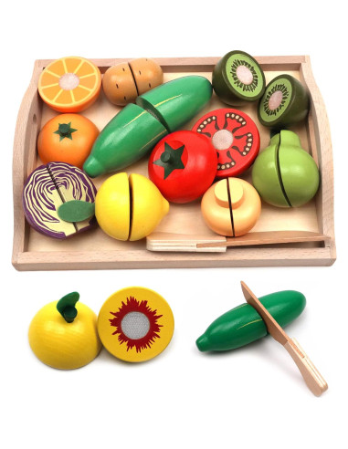 Juego de Frutas y Verduras de Madera Ouyuan - Cortar y Aprender