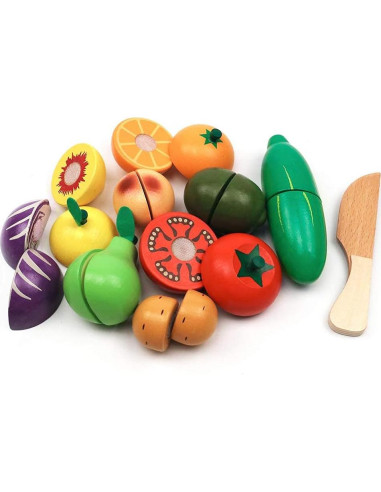 Juego de Frutas y Verduras de Madera Ouyuan - Cortar y Aprender