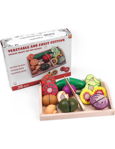 Juego de Frutas y Verduras de Madera Ouyuan - Cortar y Aprender