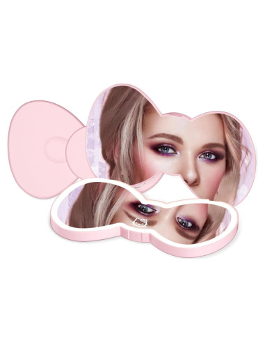 Espejo Compacto LED Hello Kitty Rosa Doble Cara con Lazo
