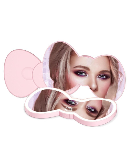 Espejo Compacto LED Hello Kitty Rosa Doble Cara con Lazo