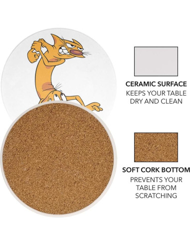 Set de 2 Posavasos Redondos Cerámica CatDog 9.9 cm