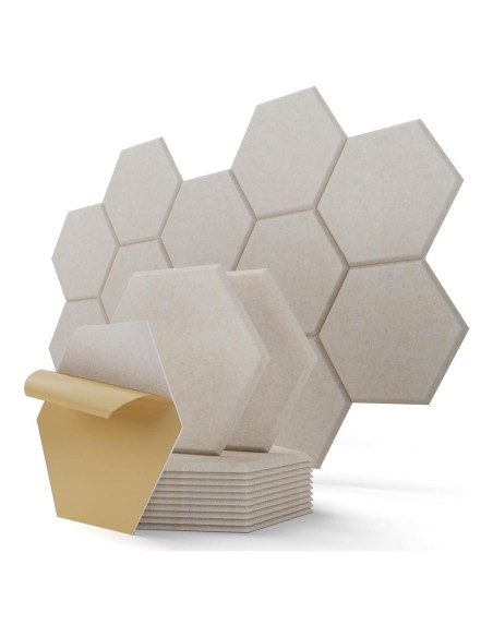 Paneles Acústicos Hexagonales Kuchoow 12 Piezas Beige 30.48x30.48cm