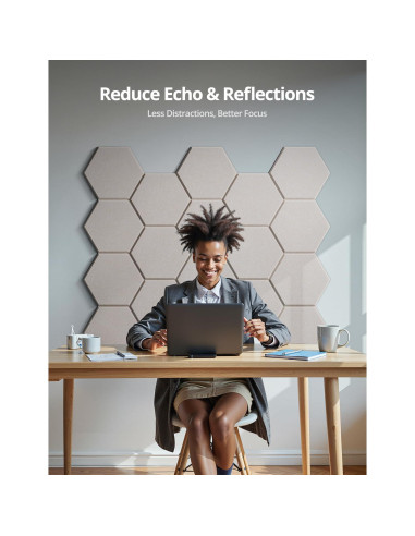 Paneles Acústicos Hexagonales Kuchoow 12 Piezas Beige 30.48x30.48cm