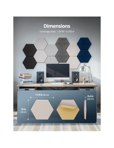 Paneles Acústicos Hexagonales Kuchoow 12 Piezas Beige 30.48x30.48cm
