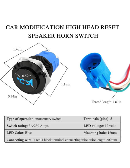 Interruptor de Botón Momentáneo FSTURIOS 16mm Azul 12V