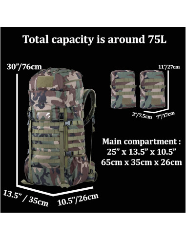 Mochila Táctica Grande 75L BACKFERRY con MOLLE y Hidratación