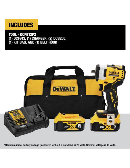 Llave de impacto inalámbrica DEWALT DCF913P2 20V 3/8" 540 Nm