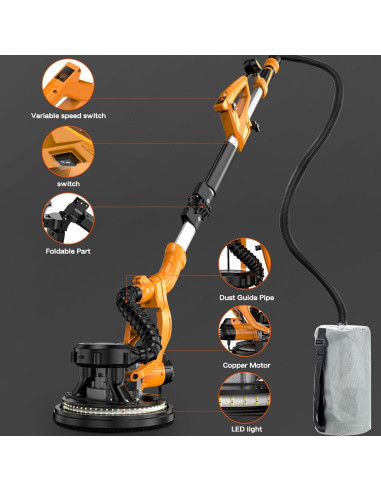 Lijadora de Drywall Borsstyne 950W 9 Velocidades con Luz LED