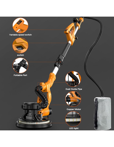 Lijadora de Drywall Borsstyne 950W 9 Velocidades con Luz LED