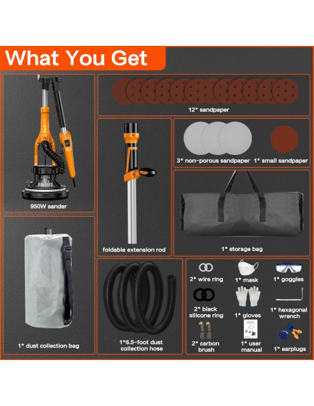 Lijadora de Drywall Borsstyne 950W 9 Velocidades con Luz LED