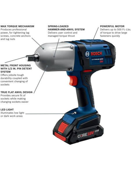 Llave de Impacto Bosch HTH181-B25-RT 18V 678.9 Nm con 2 Baterías