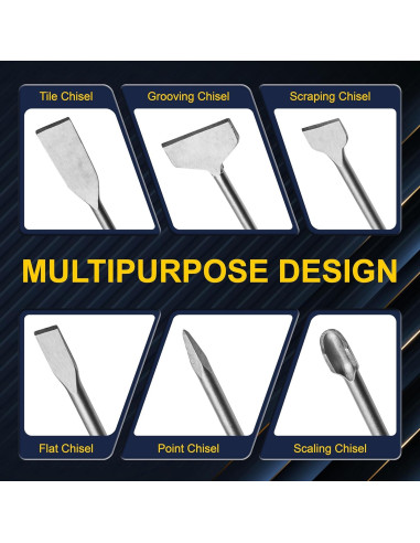 Juego de 6 Cinceles SDS Plus Kirphealy Acero 40CR 24.89 cm