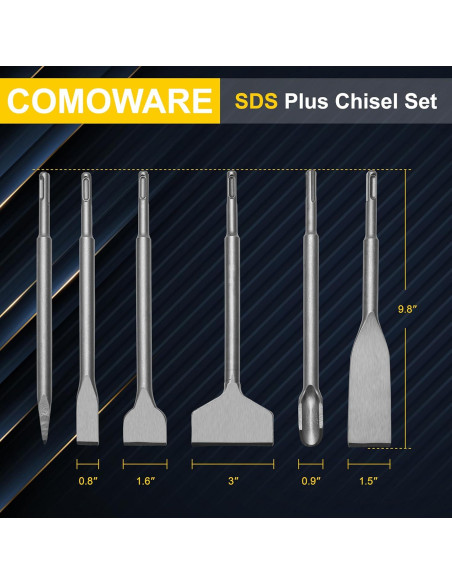 Juego de 6 Cinceles SDS Plus Kirphealy Acero 40CR 24.89 cm