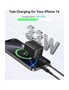 Cargador de pared USB C 33W HUNAN con 2 puertos y GaN 2