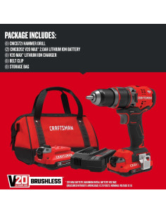 Taladro de Martillo Inalámbrico CRAFTSMAN V20 1/2" 2 Baterías 2