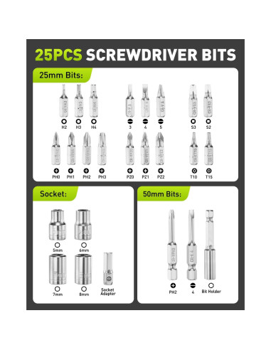 Destornillador Eléctrico WorkBless 3.7V 5Nm 26 Piezas