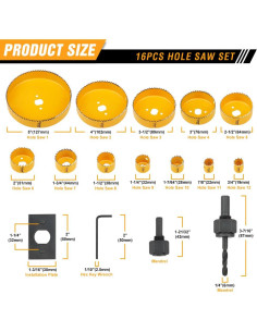 Juego de Sierras de Corona Hoteche 16 Piezas 19mm a 127mm 2