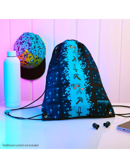 Bolsa de Cuerda Minecraft Azul 27.94x38.1cm con Ventilación