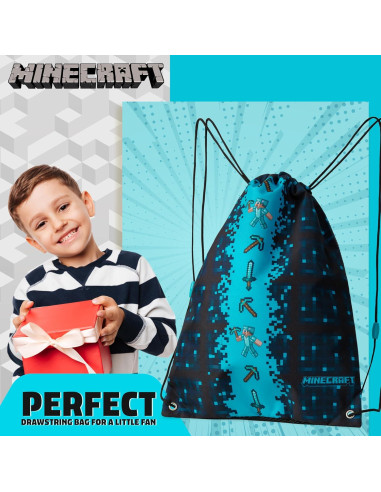 Bolsa de Cuerda Minecraft Azul 27.94x38.1cm con Ventilación