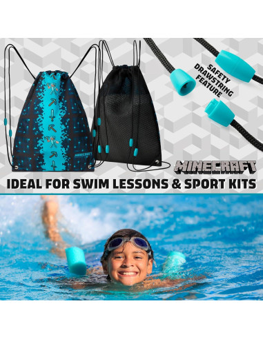 Bolsa de Cuerda Minecraft Azul 27.94x38.1cm con Ventilación