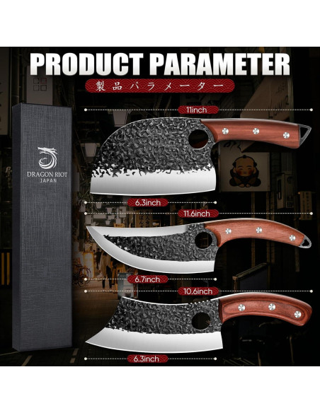 Conjunto de cuchillos de carnicero DRAGON RIOT 3 piezas acero al carbono