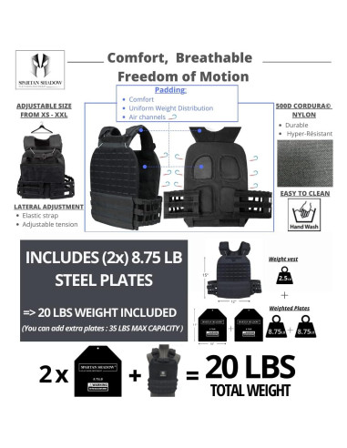 Chaleco con Peso Ajustable SPARTAN SHADOW 9.07 kg para Entrenamiento
