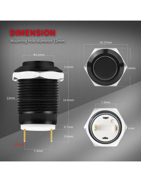 Interruptor de Botón Momentáneo Impermeable DaierTek 12mm