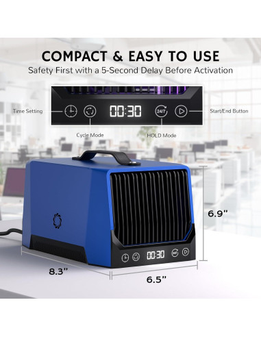 Generador de Ozono Airthereal DA25, 60,000mg/h, Portátil Azul