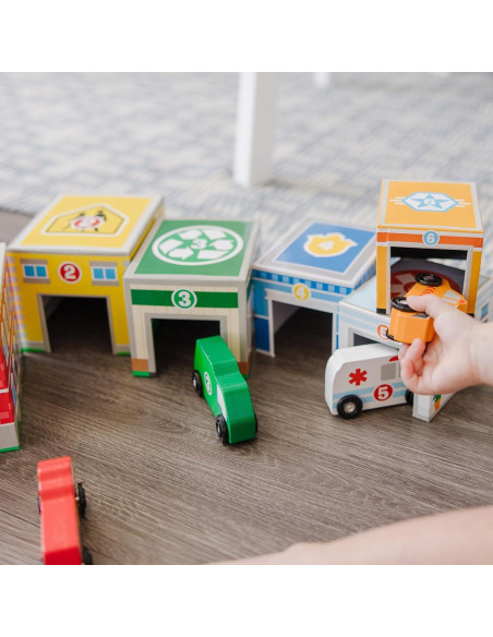 Bloques Anidados Melissa y Doug - 6 Edificios y Vehículos de Madera